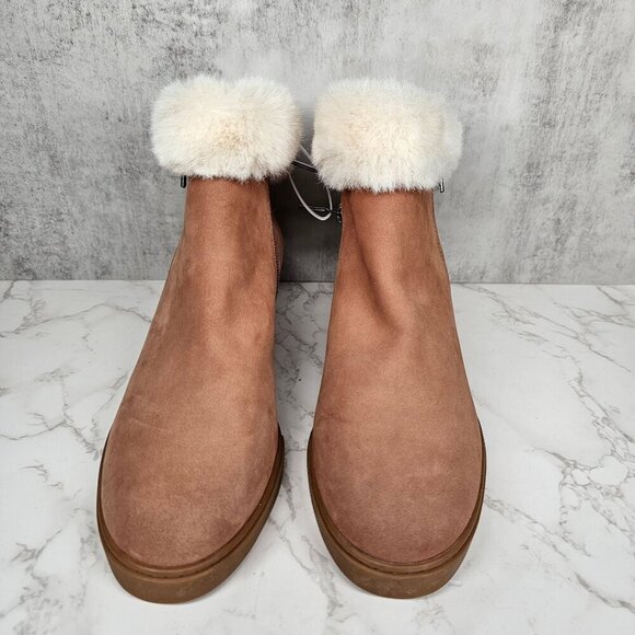 Linea Paolo Womens Faux Fur Trim Side Zipper Suede Wedge Ankle Booties Brown 9M - Picture 2 of 10
